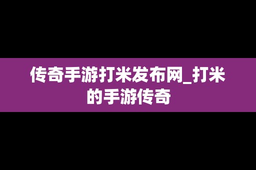 传奇手游打米发布网_打米的手游传奇