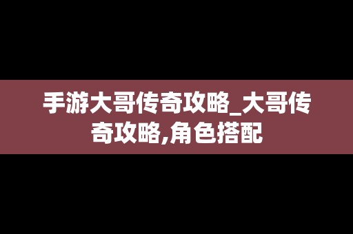 手游大哥传奇攻略_大哥传奇攻略,角色搭配