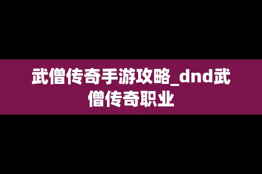 武僧传奇手游攻略_dnd武僧传奇职业