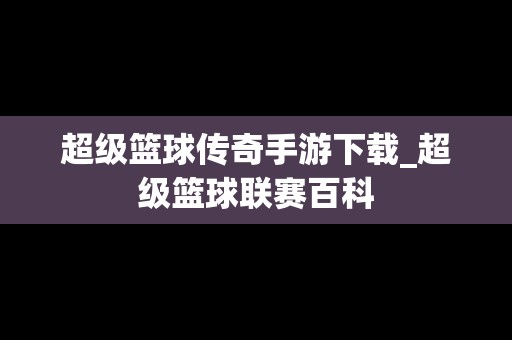 超级篮球传奇手游下载_超级篮球联赛百科