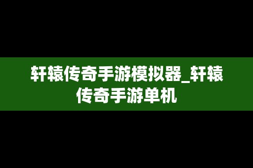 轩辕传奇手游模拟器_轩辕传奇手游单机