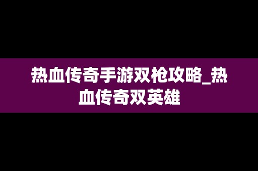 热血传奇手游双枪攻略_热血传奇双英雄