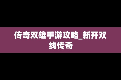 传奇双雄手游攻略_新开双线传奇