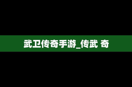 武卫传奇手游_传武 奇