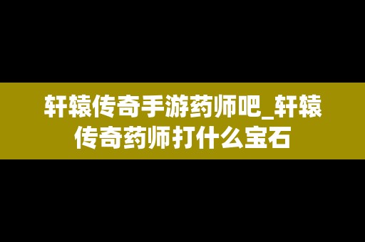 轩辕传奇手游药师吧_轩辕传奇药师打什么宝石