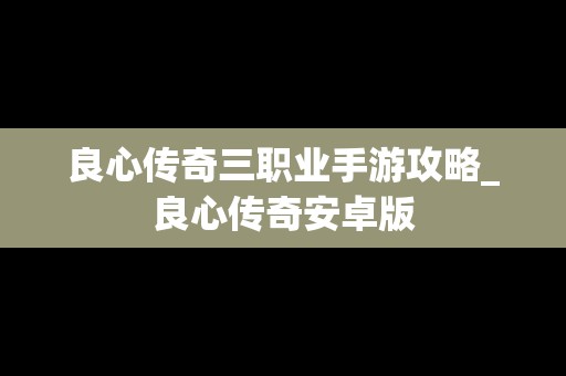 良心传奇三职业手游攻略_良心传奇安卓版