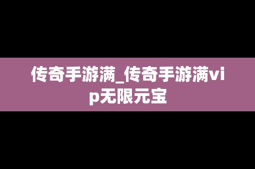 传奇手游满_传奇手游满vip无限元宝