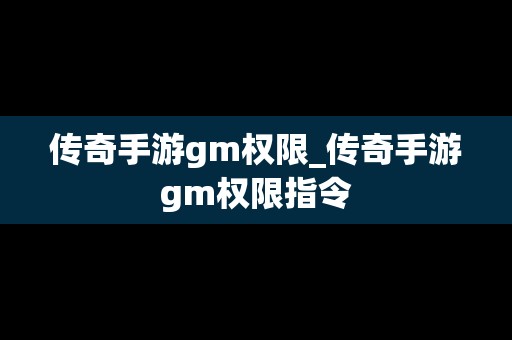 传奇手游gm权限_传奇手游gm权限指令