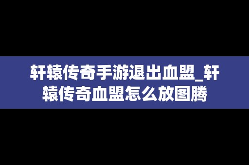 轩辕传奇手游退出血盟_轩辕传奇血盟怎么放图腾