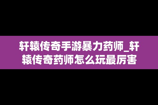 轩辕传奇手游暴力药师_轩辕传奇药师怎么玩最厉害