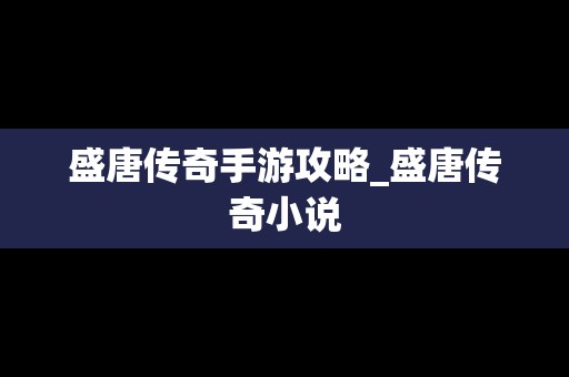 盛唐传奇手游攻略_盛唐传奇小说