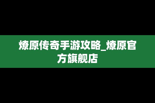 燎原传奇手游攻略_燎原官方旗舰店