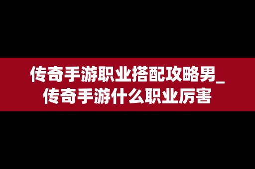 传奇手游职业搭配攻略男_传奇手游什么职业厉害