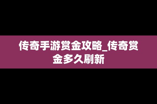 传奇手游赏金攻略_传奇赏金多久刷新